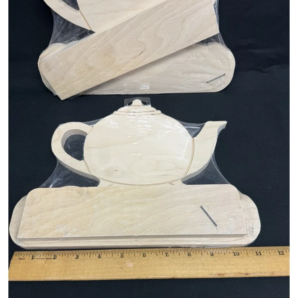 Lot Of 2 Unfinished Wodden Teapot Shaped Shelves 11
